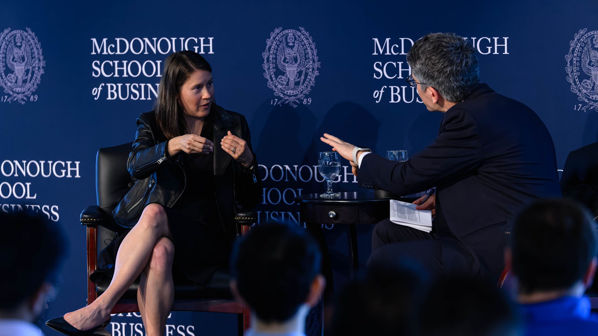 Sarah Adair (left) and Şafak Yücel (right) at McDonough BSI event at Georgetown University